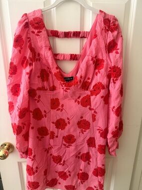 Crystal Doll Pink Dress with Red Floral Accents